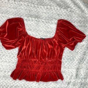 Red-Orange Velvet Crop Top